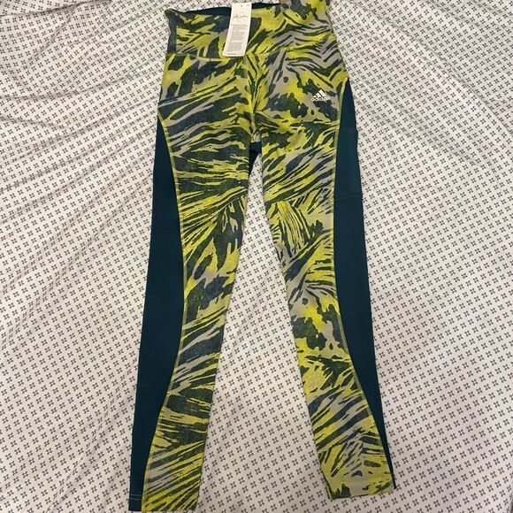 adidas X Zoe Saldana Green Gym Workout Leggings Pants Tights Size Small - Picture 2 of 4